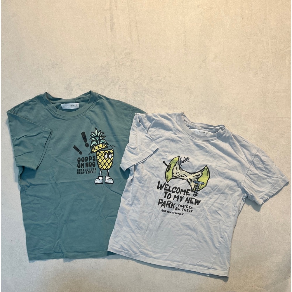 Zara Kids Boys Graphic T-Shirt Bundle Pineapple Skate Teal Blue Size 9-10 140